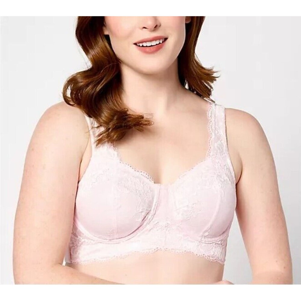 Breezies Luxe Two Tone Underwire Lace Bra Womens Sz 44D Barely Pink Everyday